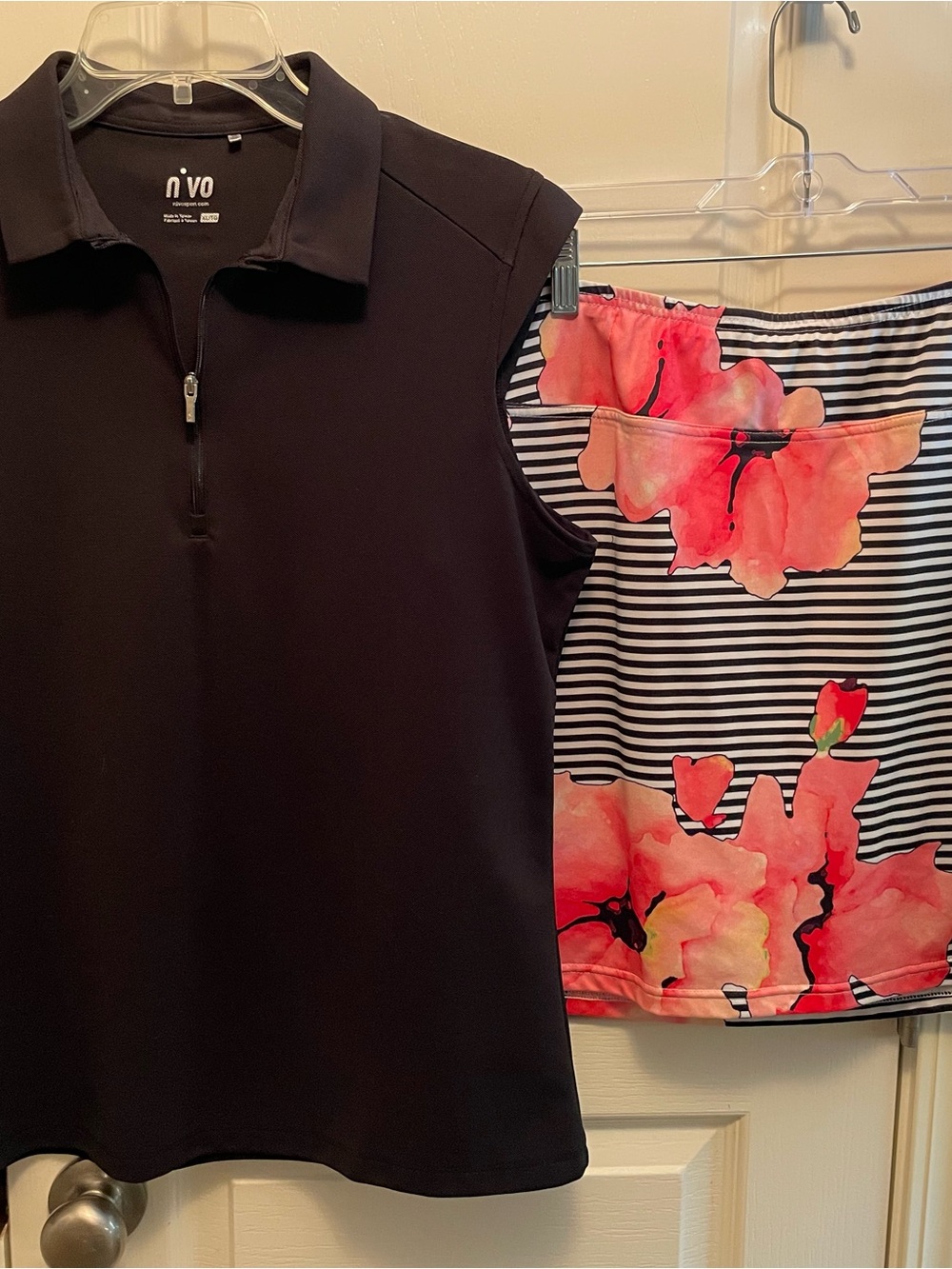 Women's Black Sleeveless Zip Polo Tank Top with Coordinating Skort Golf Set